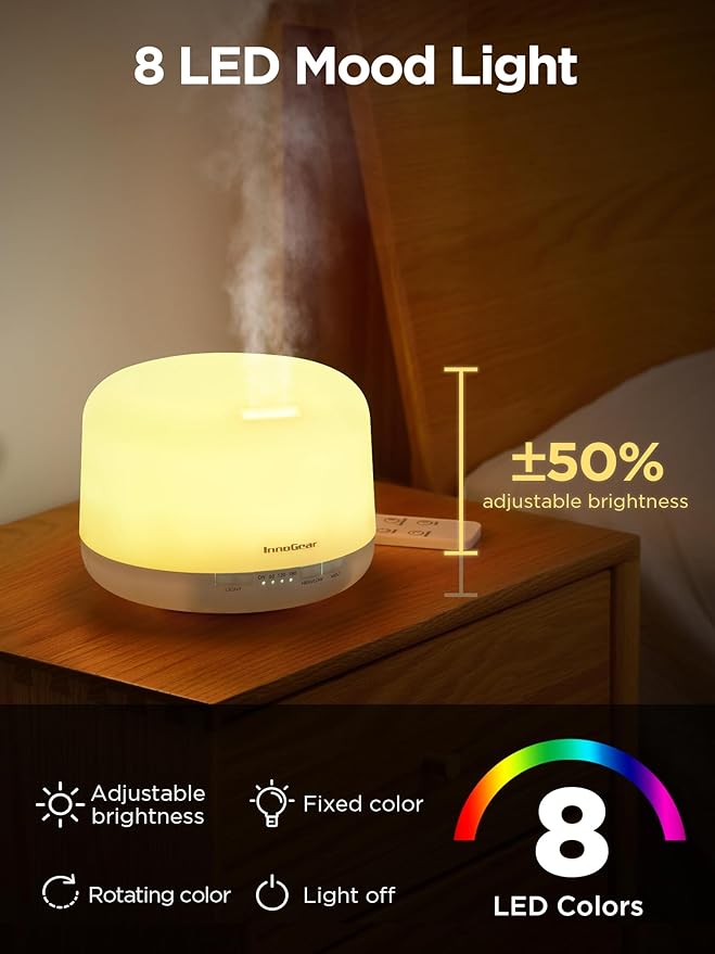 InnoGear 500ml Essential Oil Diffuser with Remote Control, Premium Ultrasonic Aromatherapy Diffusers Scent Humidifier Vaporizer Auto-Off Timer for Large Room Home, Basic White - Bloomnest