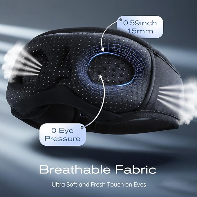 3D Sleep Mask with Bluetooth Headphones, Sleeping Headphones for Side Sleepers, Wireless Music Eye Mask with Ultra-Thin Stereo Speakers for Men, Women, Tech Gifts, Deep Blue - Bloomnest