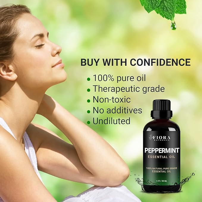 Peppermint Essential Oil by Fiora Naturals - 100% Pure Peppermint Oil for Hair Growth, Skin and Scalp Acne, Diffuser, DIY soap, and Candle Making. Pure Mentha Piperita Oil - Bloomnest
