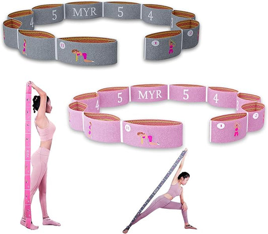 2 PCS Stretch Bands For Kids and Adults – Yoga Straps for Stretching with Multi- Loop – Workout Guide – Video For Exercise, Elastic Stretch Strap Pilates, Yoga, Dance, Gymnastics, Dance, Ballets Bands - Bloomnest