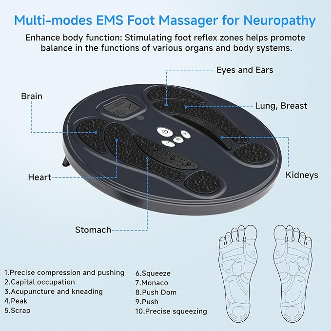 FDA Cleared - Electronic Muscle Stimulator for Neuropathy Foot Leg Massage, EMS Foot Massager for Pain Relief & Muscle Relaxation, PMS/TENS Feet Stimulator for Circulation, for Dad Mum Elder Gifts - Bloomnest