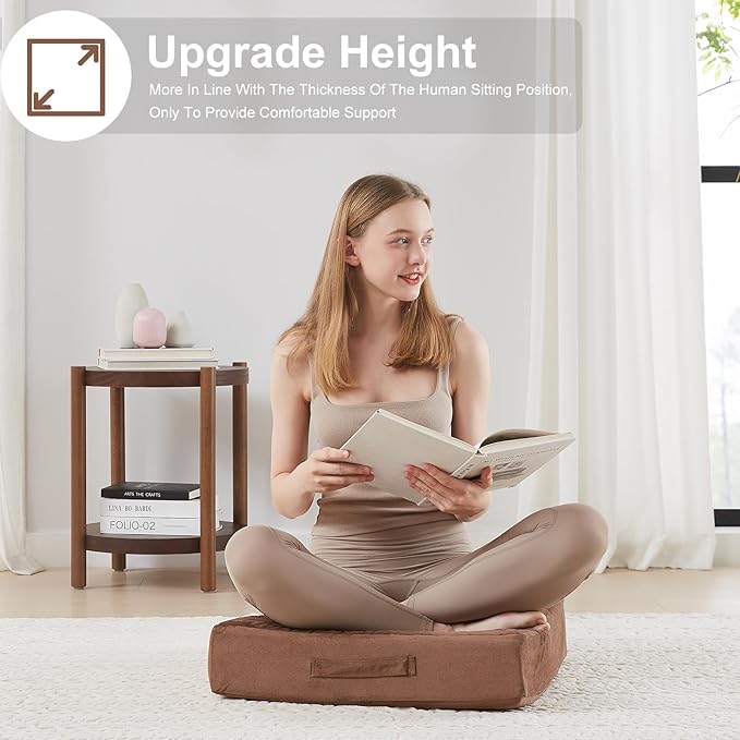 2 Pcs High Density Foam Floor Pillow - Upgraded Large Pillows Seating for Adults - Outdoor Floor Cushion with Soft Tufted Cover - Yoga Pillows for Sitting On Floor - 22 Inch Coffee - Bloomnest