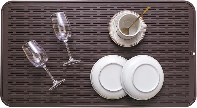 Silicone Dish Drying Mat for Multiple Usage,Easy clean,Eco-friendly,Heat-resistant Silicone Mat for Kitchen Counter or Sink,Refrigerator or Drawer Liner Coffee 4XL 32 inches x 18 inches - Bloomnest