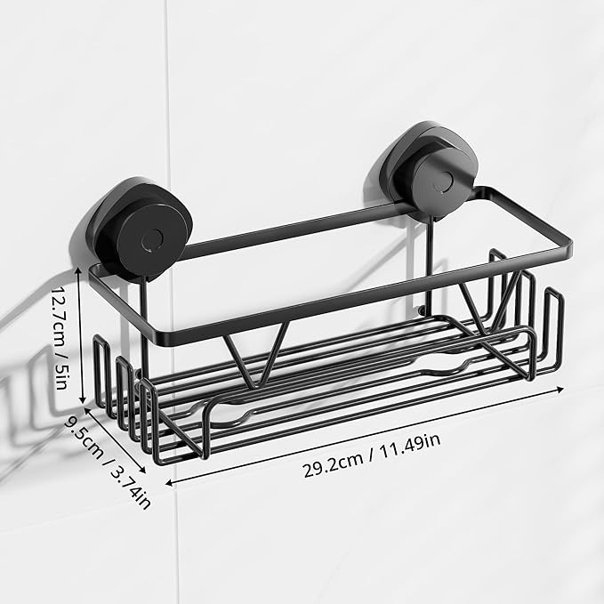 KEGII Shower Caddy Suction Cup with Hooks, Large Capacity Shower Suction Shelf, Heavy Duty Bathroom Organizer, No Drilling Stainless Steel Shampoo Holder for Bathroom Storage, Black - Bloomnest