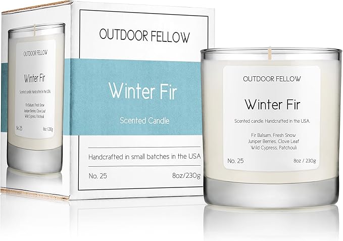 Outdoor Fellow Winter Fir Candle | Luxury Scented Candle with Coconut & Apricot Wax Blend | Fir, Juniper & Cypress Notes | 40+ Hour Burn Time | Cozy Fragrance for Home (8oz) - Bloomnest