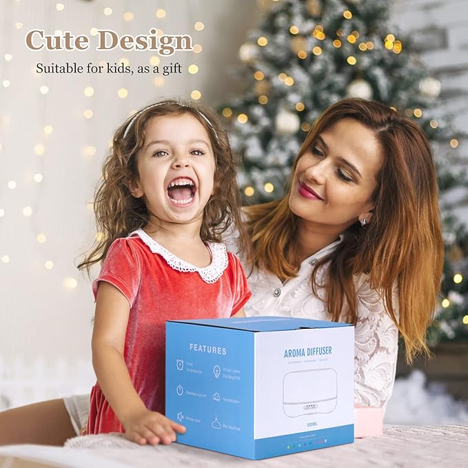 Aromatherapy Essential Oil Diffuser for Room: Colorful Aroma Air Humidifier with Adjustable Cool Mist Mode, Waterless Auto Off Ultrasonic Diffusers for Large Small Room Home Office 500ML - Bloomnest