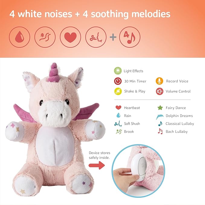Cloud b LoveLight Buddies Sound Machine with White Noise, Soothing Lullabies & Gentle Nightlight | Voice Recorder | USB Rechargeable | Adjustable Settings & Auto-Shutoff | Lily The Unicorn - Bloomnest