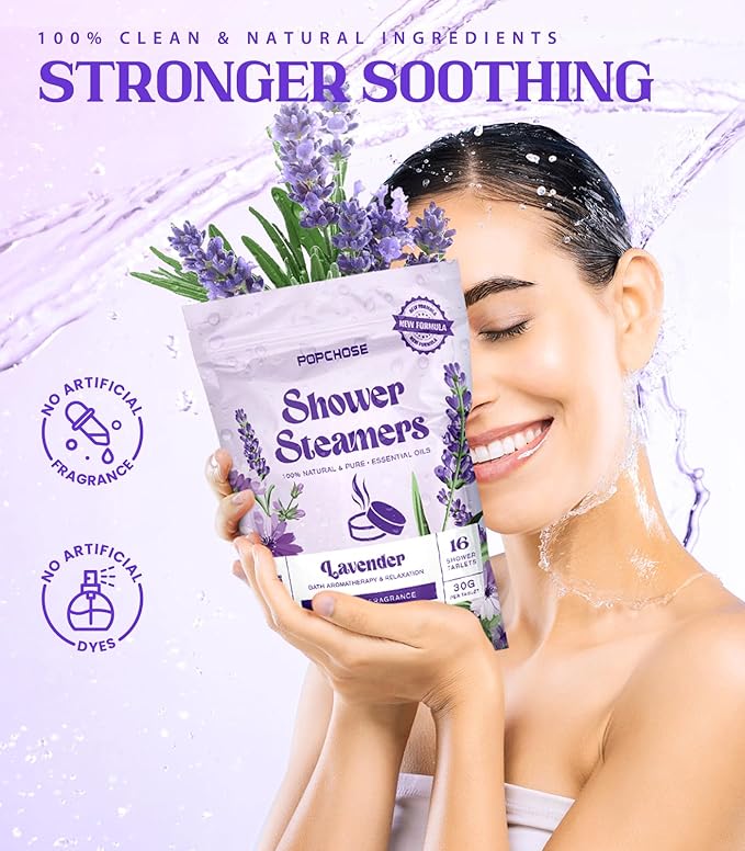 POPCHOSE Shower Steamers Aromatherapy - 16 Pack Lavender Essential Oils Shower Tablets, Self Care Relaxation & Home SPA, Quick Relief Nasal Congestion, Birthday Gifts for Women, Men, Dad, Daughter - Bloomnest