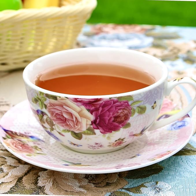 ONEUSTAR Tea for One Set Ceramic Floral Teapot and Cup Saucer Set for Women Mother's Day Birthday Gift in Reusable Handmade Gift Box, Pink - Bloomnest