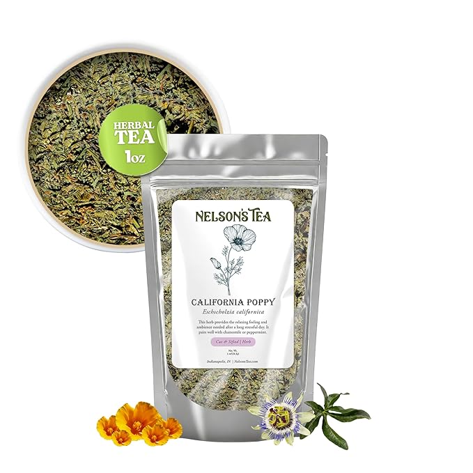 Nelson's Tea - California Poppy - Cut & Sifted - Loose Leaf - Herbal Tea - Pairs Well with Chamomile or Peppermint - 1oz - Bloomnest