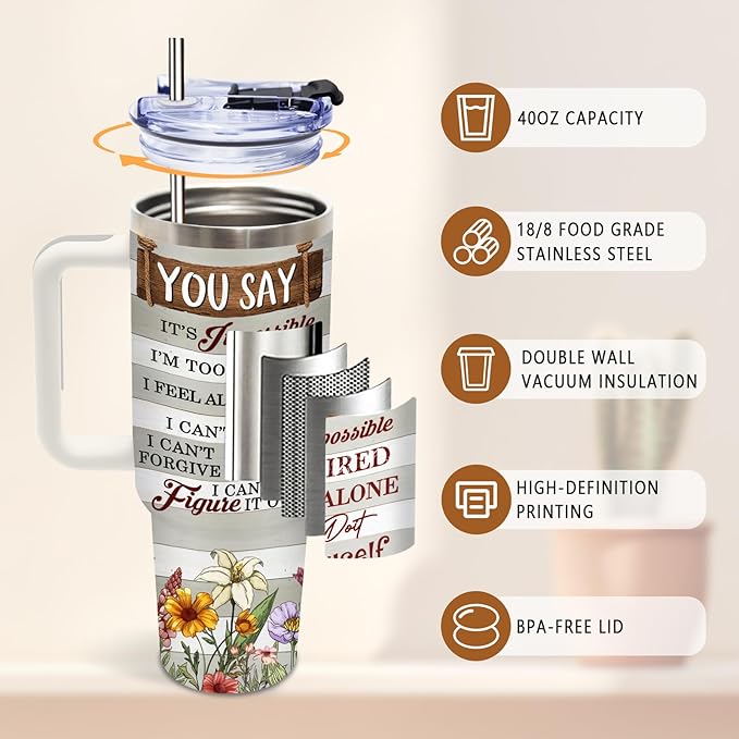 DUUV Christian Gifts for Christmas Thanksgiving, Christian Tumbler 40 Oz Stainless Steel Insulated Mug, Inspirational Religious Gifts for Women Men, Spiritual Encouragement Gift for Faith Lovers, 1PCS - Bloomnest
