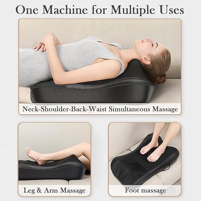 Back Massager with Heat, Shiatsu Neck and Back Massager for Pain Relief Deep Tissue, 3D Deep Kneading Cushion Massage for Neck Shoulder Legs, Suitable for Office and Home, Gifts for Men Women - Bloomnest