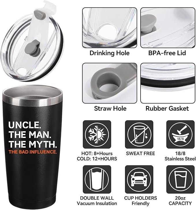 Funny Uncle Gifts – 20oz Stainless Steel Tumbler | Gift for Uncle from Niece, Nephew, Kids or Brother | Birthday, Christmas, Father’s Day & Valentine’s Day Gift for Men - Bloomnest