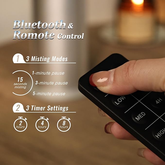 Waterless Essential Oil Diffuser for Home and Commercial Use up to 2000 sq ft, Scent Diffuser for Large Room, Bluetooth Hotel Collection Diffuser with App and Remote Control, 100ml, Silver and Gold