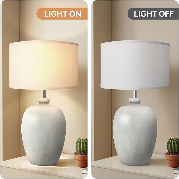 WJShome 27" Farmhouse Ceramic Table Lamp with Unique Ice Pattern Effect and White Linen Shade - Perfect for Bedroom, Living Room, Dining, and Office! (Bulb Not Included) - Bloomnest