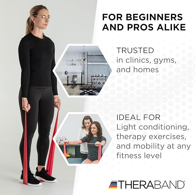 THERABAND Resistance Band 25 Yard Roll, Non-Latex Professional Elastic Stretch Bands for Upper & Lower Body Exercise Workouts, Physical Therapy, Lower Pilates, Flexibility, & Rehab, Dispenser Box - Bloomnest