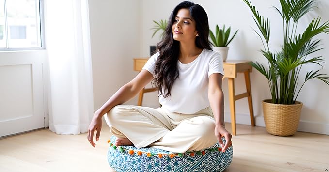 INDIAN CRAFT CASTLE ICC Mandala Barmeri Large Floor Pillow Cover Cushion Meditation Seating Ottoman Throw Cover Hippie Decorative Zipped Bohemian Pouf Ottoman Cases Green Ombre 16" Round - Bloomnest