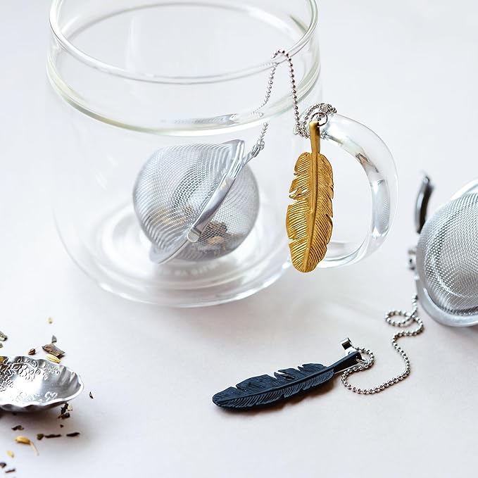 Tea Strainers For Loose Tea Stainless Steel Tea Ball Infuser Tea Ball For Loose Leaf Tea Infuser For Loose Leaf Tea Loose Leaf Tea Steeper Cute Tea Infuser Gift (Feather)