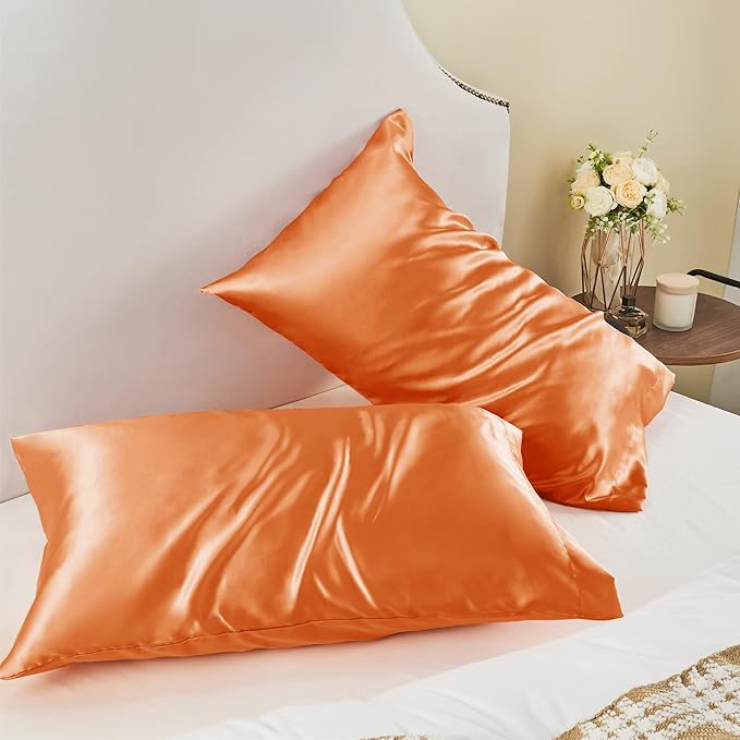 BEDELITE Satin Pillowcase for Hair and Skin, Super Soft and Cooling Similar to Silk Pillow Cases 2 Pack with Envelope Closure, Gift for Women Men(20"x36" King Size, Burnt Orange) - Bloomnest