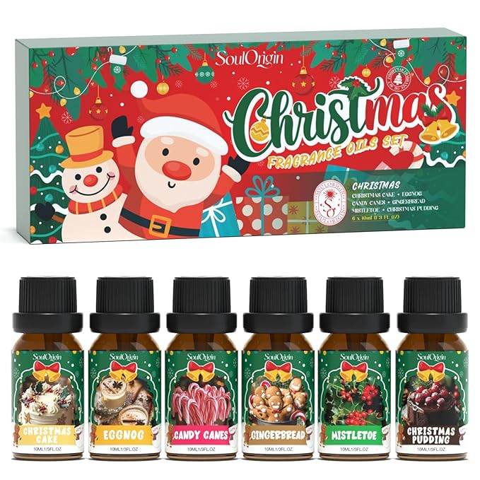 Christmas Essential Oils Set, Fragrance Oil Set for Diffuser, Scent Diffuser Oil for Candle Making-Christmas Cake, Eggnog, Candy Canes, Gingerbread, Mistletoe, Christmas Pudding - Bloomnest
