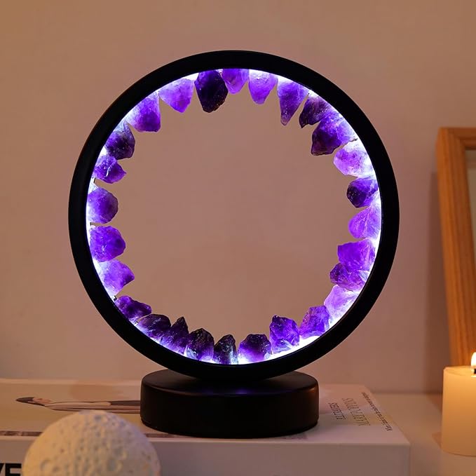 Runyangshi Amethyst Night Lamp 8.6" Natural Healing Crystal Bedside Lamp USB Port 3 Colours Dimming Mode Bedroom Lamp Suitable Night Light for Living Room Bedroom Office Home Decor Ideal Gift - Bloomnest