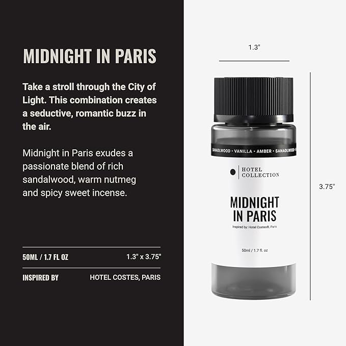 Hotel Collection Diffuser Oil - Midnight in Paris - Aromatherapy Essential Fragrance Oil - Sandalwood, Vanilla, and Amber - 50mL 1.7 Fl oz - Bloomnest