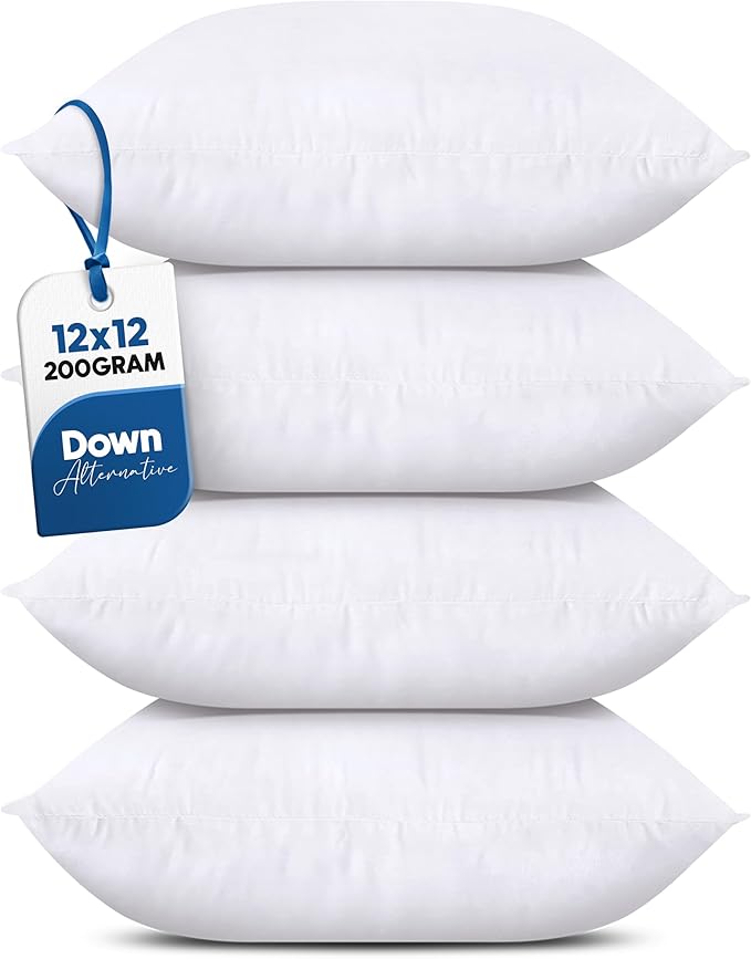 Utopia Bedding Throw Pillows (Set of 4, White), 12 x 12 Inches Pillows for Sofa, Bed and Couch Decorative Stuffer Pillow - Bloomnest