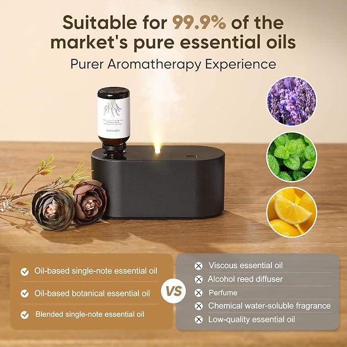 Waterless Diffuser for Home Essential Oil Diffuser, Aromatherapy Diffuser, Portable Scent Diffusers, 3 Mist Modes, Cycle Start for Bedroom, Office Studio 350-700 sq. ft Black - Bloomnest
