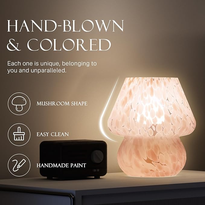 Mushroom Lamp Table Lamp for Bedroom,Small Desk Bedside Lamps for Living Room,Mushroom Decor Cute Mini Modern Mid Century Lamps for Night Stands,Aesthetic Home Living Room Decor(Blush Pink) - Bloomnest
