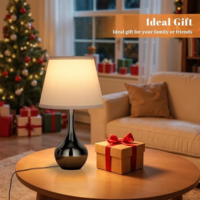 Seealle Touch Table Lamp for Bedroom, 3-Way Dimmable Small Bedside Lamps for Night Stands with Wires, Pearl-Black Desk Lamp for Kids Room, Office, Living Room, End Table(LED Bulb Included) - Bloomnest
