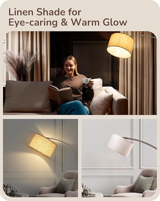 EDISHINE Dimmable Mid Century Modern Floor Lamp with Remote, Tall Arc Standing Lamps with Adjustable Drum Shade, Standing Corner Light for Living Room, Bedroom, Dining Room, Bronze - Bloomnest