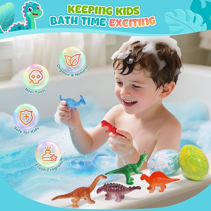Dinosaur Bath Bombs for Kids with Surprise Inside, Christmas Stocking Stuffers for Kids, 9 Pack Bath Bombs Gift Set, Natural Organic Kid Bubble Bath Fizzy for Girls Boys with Bath Toys Inside - Bloomnest