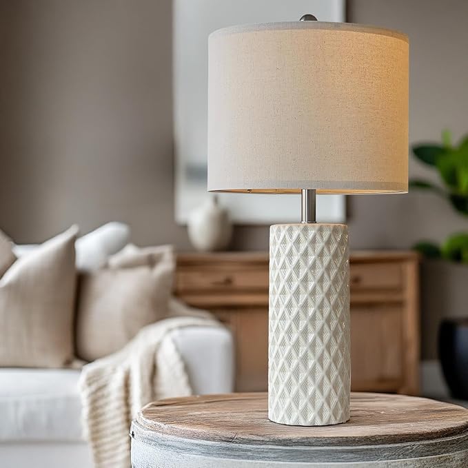 26" Tall Table Lamp for Living Room -Vintage White Lamps Set of 2 Modern Ceramic Lamps for Night Stands, Bedside Lamp for End Tables, Nightstand Lamps for Bedroom - Bloomnest
