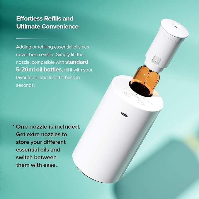 Waterless Essential Oil Diffuser for Home Aromatherapy Car Nebulizing Diffuser Battery Operated 5-20mL Mini Scent Air Machine Up to 600 Sq.Ft. 4Timer 3 Mist-Level (AN7 White) - Bloomnest