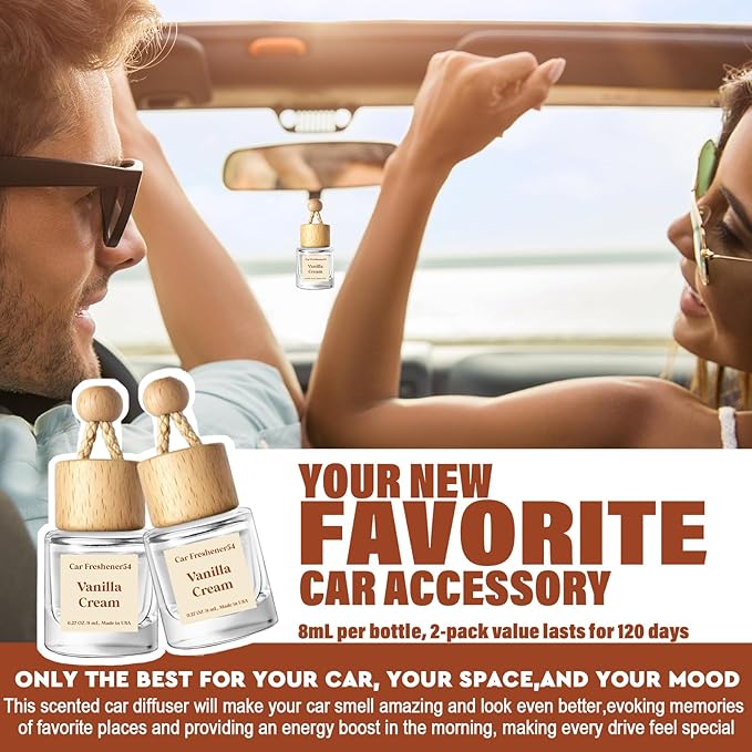 HoogaLife Car Air Freshener Diffuser 2 Pack Hanging Air Freshener Diffuser - Vanilla Cream Fragrance Oil Air D iffuser for Car, 45+ days Long Lasting Fragrance Made in USA C ar Air Fresheners (V54) - Bloomnest