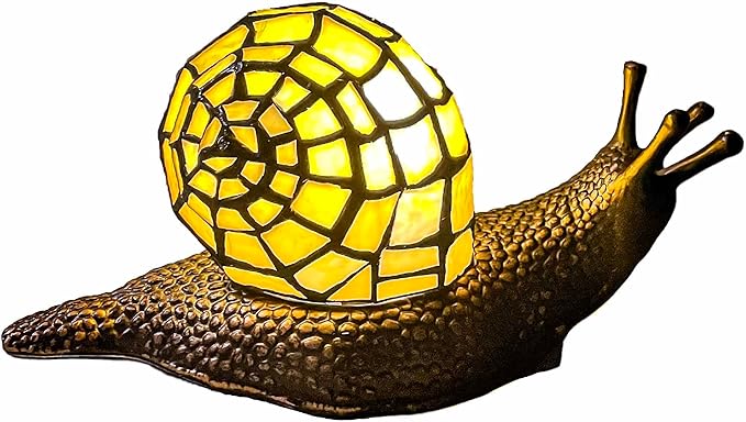 Bieye L10943 Land Snail Tiffany Style Stained Glass Accent Table Lamp for Home Decoration (Yellow, 10" D x 5" W x 5" H) - Bloomnest