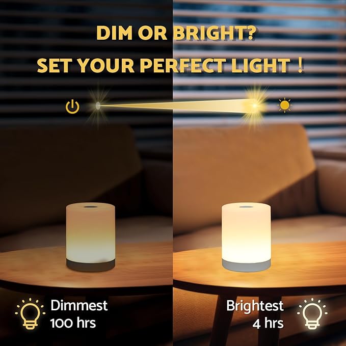 Touch Night Light for Baby Nursery, 3 Color Dimmable Night Light Battery Operated for Kids, Adult, Tap Nightlight Rechargeable, Cordless Small Lamp Portable for Bedroom, Bathroom, Nightstand, Hallway - Bloomnest
