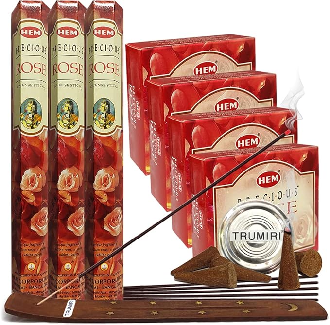 Precious Rose Incense Sticks and Cone Incense Holder Variety Pack #2 Bundle insence insense insienso TRUMIRI