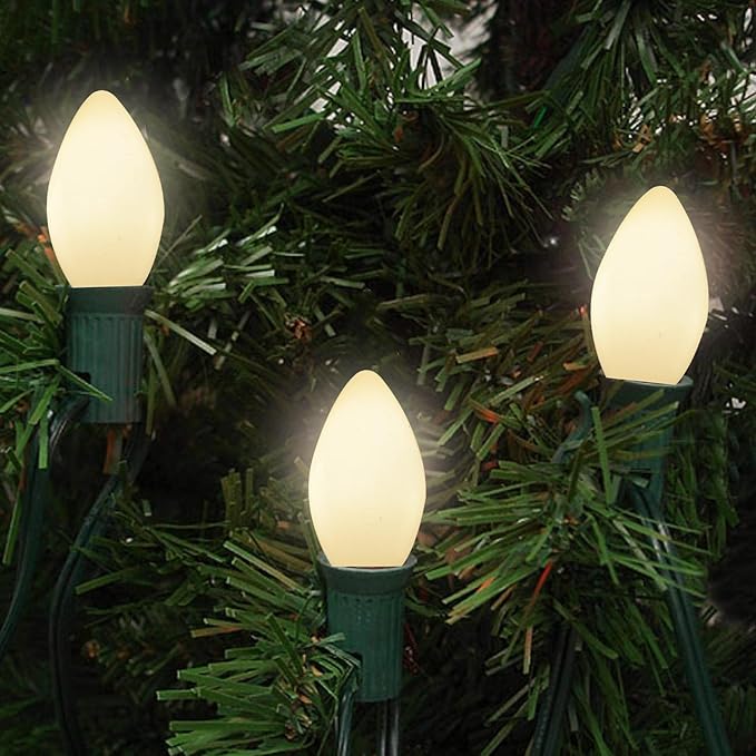 C7 LED White Replacement Bulbs, 25 Pack C7 Ceramic White Christmas Light Bulb, 0.6W Night Light Bulbs Vintage Replacement Bulbs for Outdoor Christmas String Lights - Bloomnest
