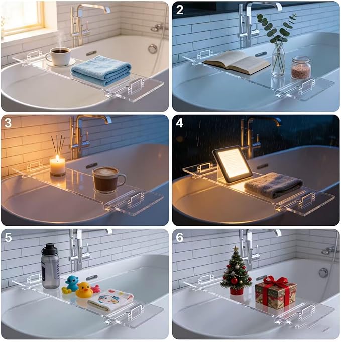 WANLIAN 33inch Luxury Bathtub Caddy Tray for Bathroom Bath tub Table Caddy Shelf for Shower Storage Organizer tub Accessories for Bath tub Table Caddy (SilverHandles) - Bloomnest