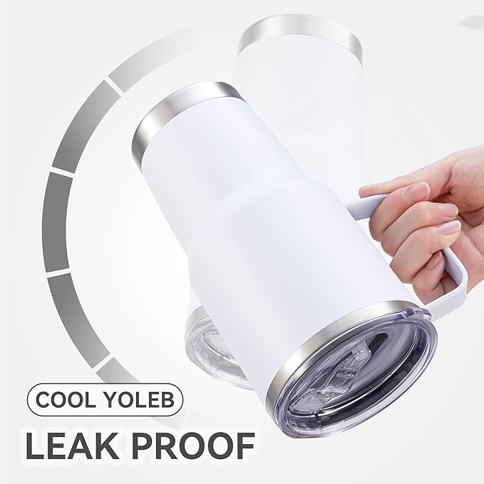 30 oz Tumbler with Handle and Lid, Stainless Steel Tumblers Double Wall Vacuum Insulated Travel Mug Leak Proof Cup Keep Drinks Cold and Hot White, 1 Pack - Bloomnest