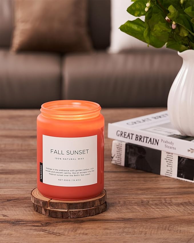 M&SENSE Fall Sunset Amber Scented 19.4oz 110 Hours Long Lasting Slow Burning Candle for Housewarming, Large Natural Soy Organic Relaxing Aromatherapy Candle Gifts for Women Men - Bloomnest