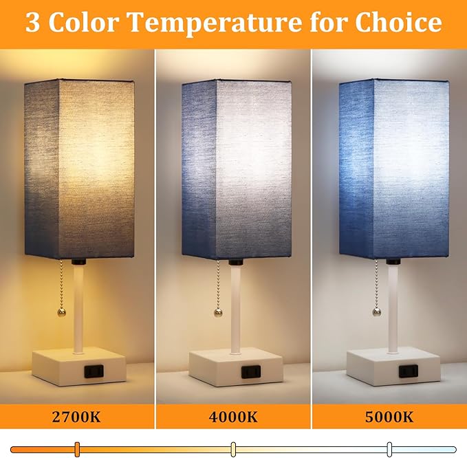 Table Lamp for Bedroom set of 2,3-Color Bedside Lamps with Pull Chain Table Lamps for Nightstand with AC Outlets,Small Night Light Lamps with 2 Bulbs Lamps for Living Room Kids Room Office Decor（Blue） - Bloomnest