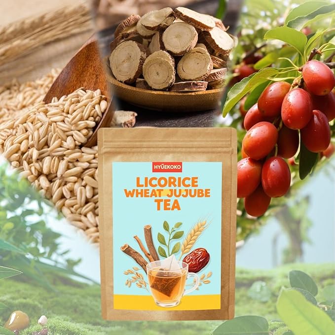 20 Bags Licorice Root Wheat & Jujube Tea, Caffeine-Free Natural Ingredients Chinese Herbal Tea Bags, Support Better Sleep & Relaxation, No Additives Tea for Evening Rituals - Bloomnest