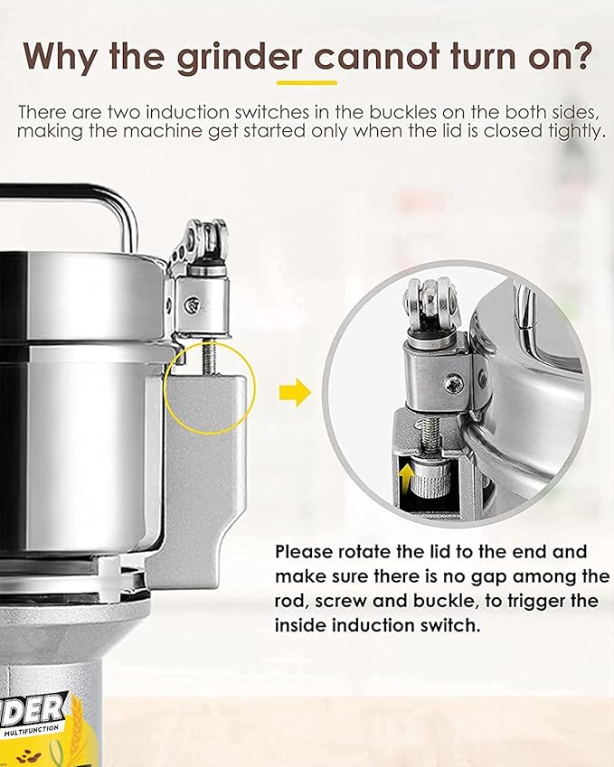 CGOLDENWALL Safety Upgraded Electric Grain Grinder Mill High-speed Dry Spice Herb Mill Grinding Machine with 1500W Commercial Motor Overload Protection CE 110V (300g Hand-held Type) - Bloomnest