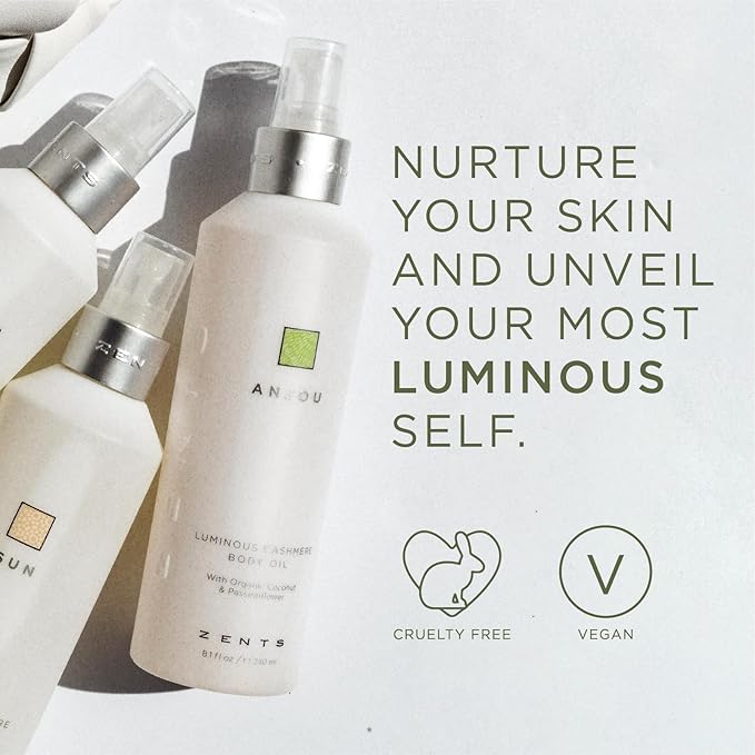 Zents Luminous Cashmere Body Oil (Oolong Fragrance) | Moisturizing Body Oil with Vitamin E & Organic Coconut Oil | Softens & Smooths Skin | 8 fl oz