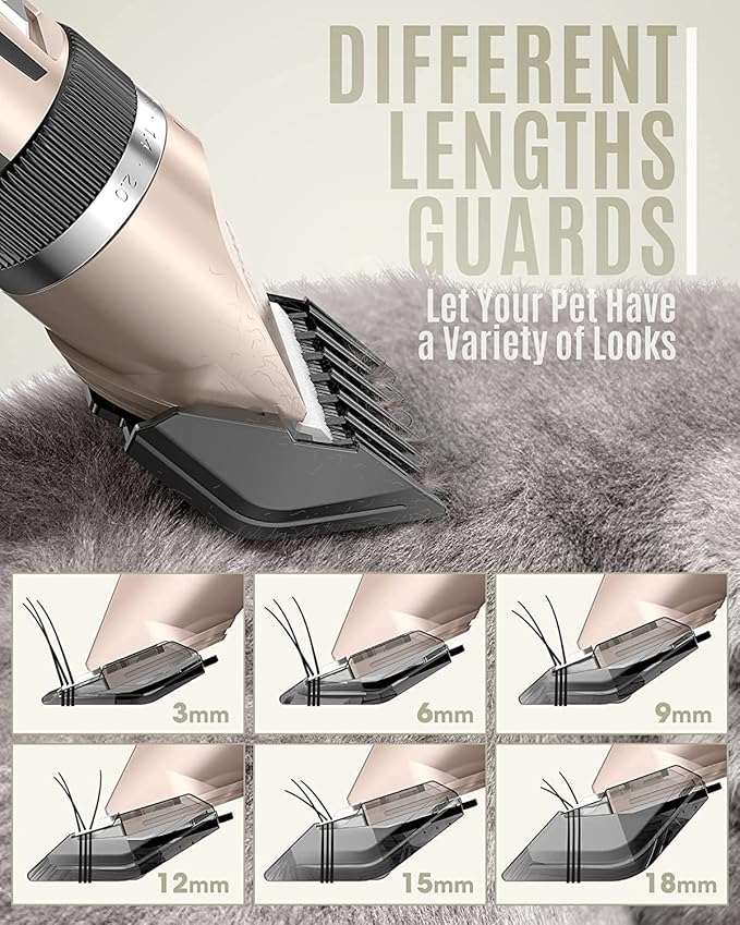 oneisall Dog Clipper Low Noise, Dog Grooming Kit with Rechargeable, Pet Shaver Cordless Electric Quiet Hair Clipper Set for Dogs Cats Pets（Gold） - Bloomnest