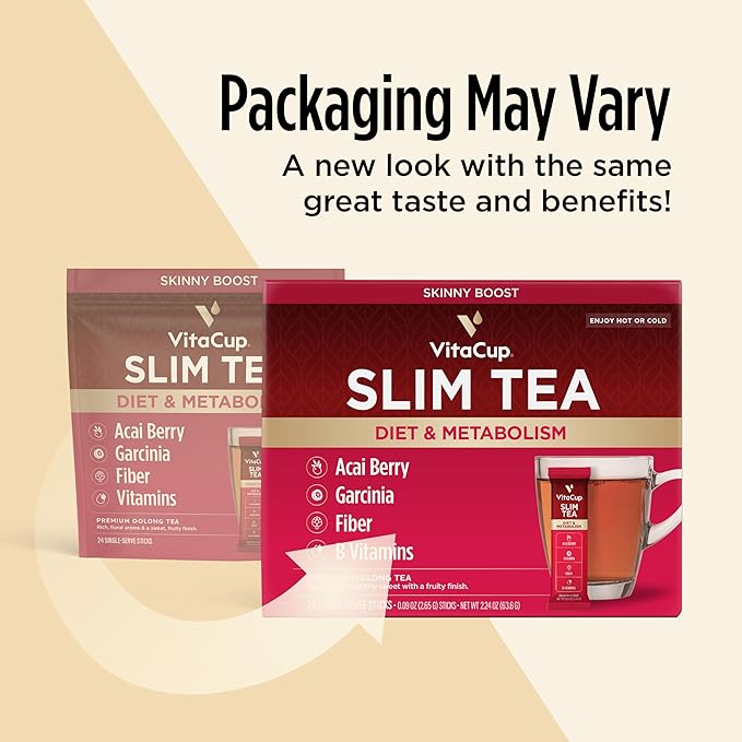 VitaCup Slim Instant Tea Packets for Diet Support, Oolong Tea w/B Vitamins, Garcinia, Inulin & Acai, On-The-go Instant Sticks, 48 Ct - Bloomnest