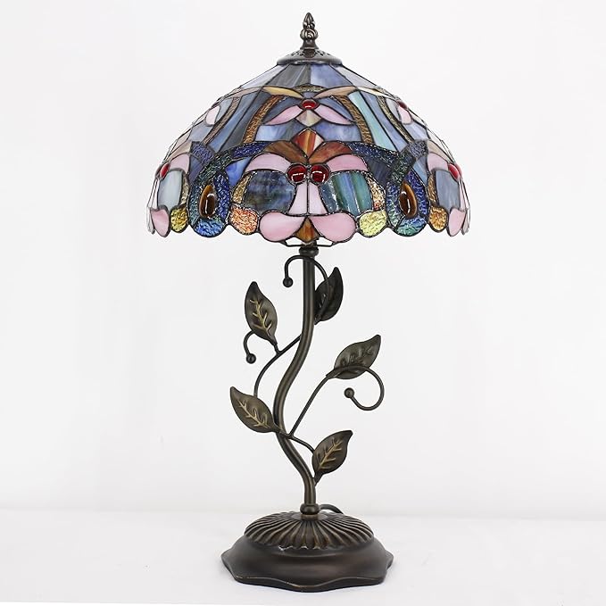 Tiffany Lamp Table Lamp Stained Glass Desk Lamps 12X12X19 Inches Reading Light Decor Bedroom Living Room (Blue Pink Liaison Style) - Bloomnest