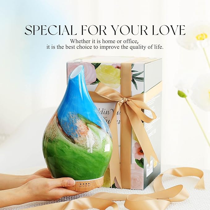 Porseme 280ml Essential Oil Diffuser Glass Color Changing Aroma Air Diffusers Aromatherapy Ultrasonic Cool Mist Humidifier 7 Running Hours Waterless Auto-Off for Sleeping, Yoga, Office (Blue Grass) - Bloomnest